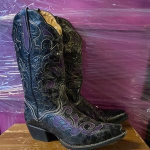 J.B Dillion 8 Distressed black Purple Leather Cowgirl Western cowboy Boots